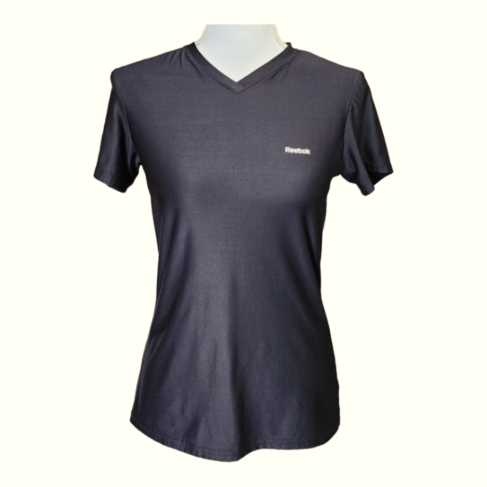 Reebok Women's Athletic Short Sleeve Shirt, Play Dry, Black, Size Medium, M